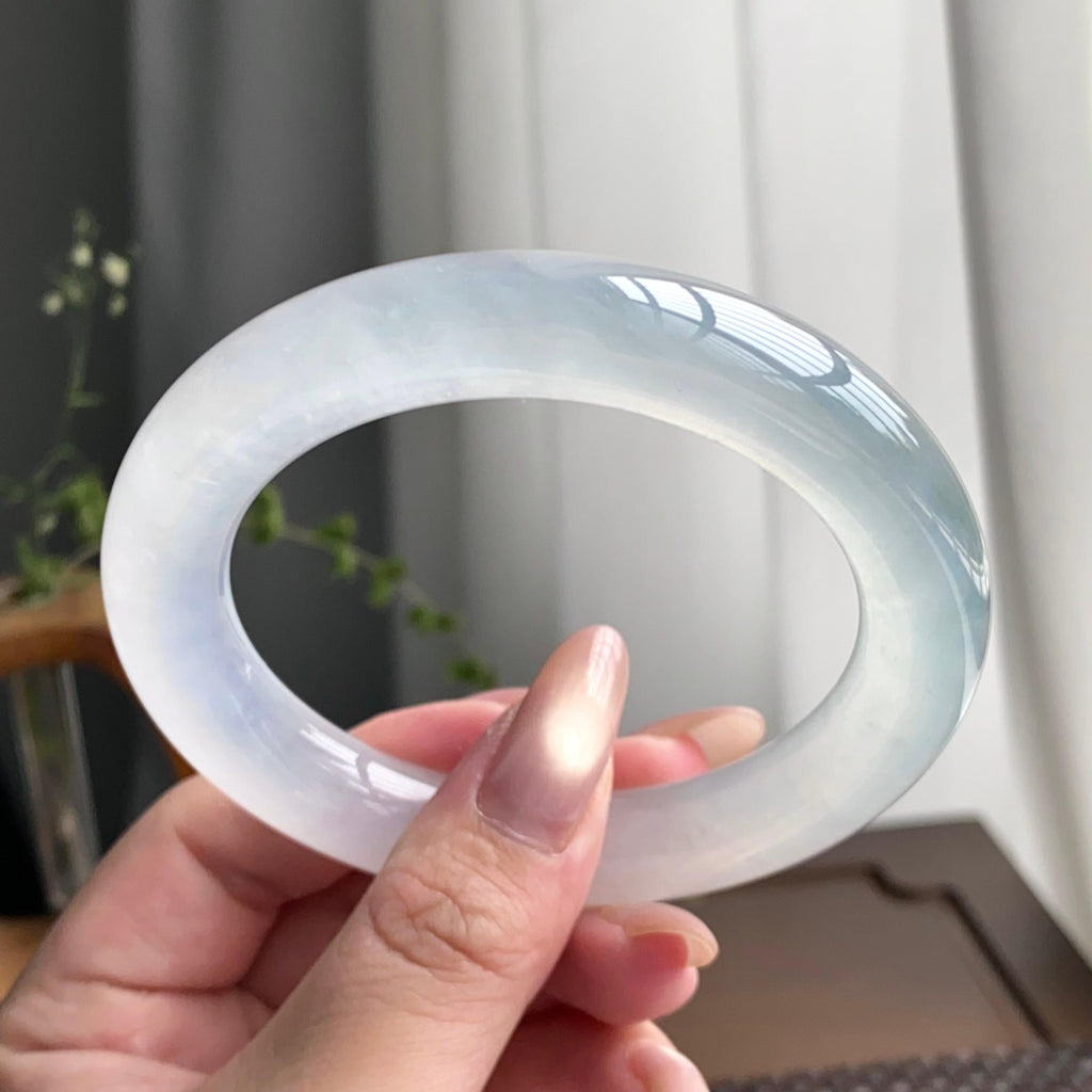 冰种白月光圆条手镯（58圈）（yc247600）