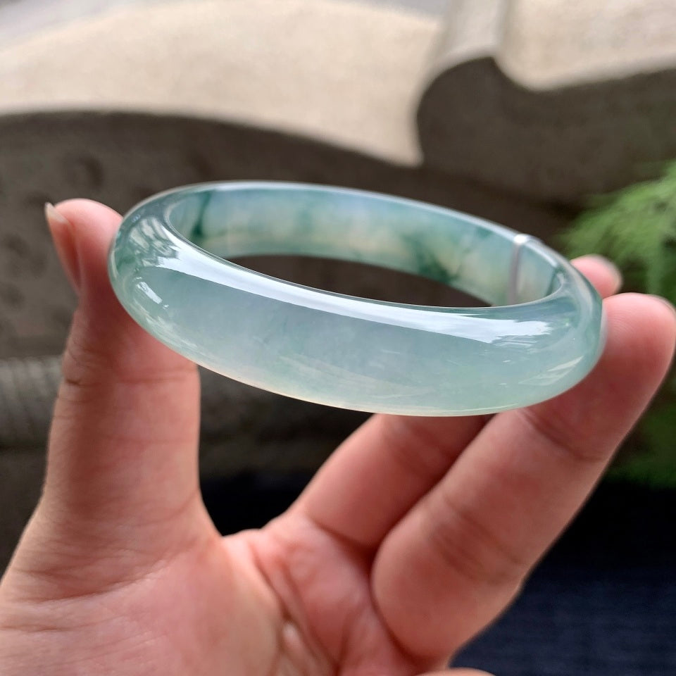 糯冰种晴底飘花平安镯（55.8mm）（yc100699）