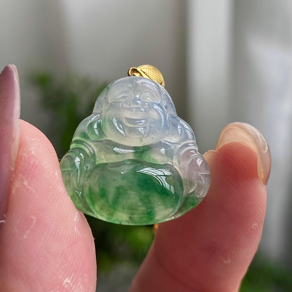 18k金镶冰种飘花佛公吊坠（yc200357）