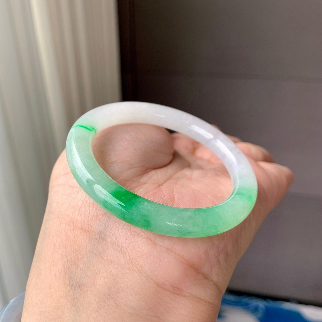 小圈口 糯冰种飘阳绿圆条手镯 50圈口 天然缅甸A货翡翠（yc703317）