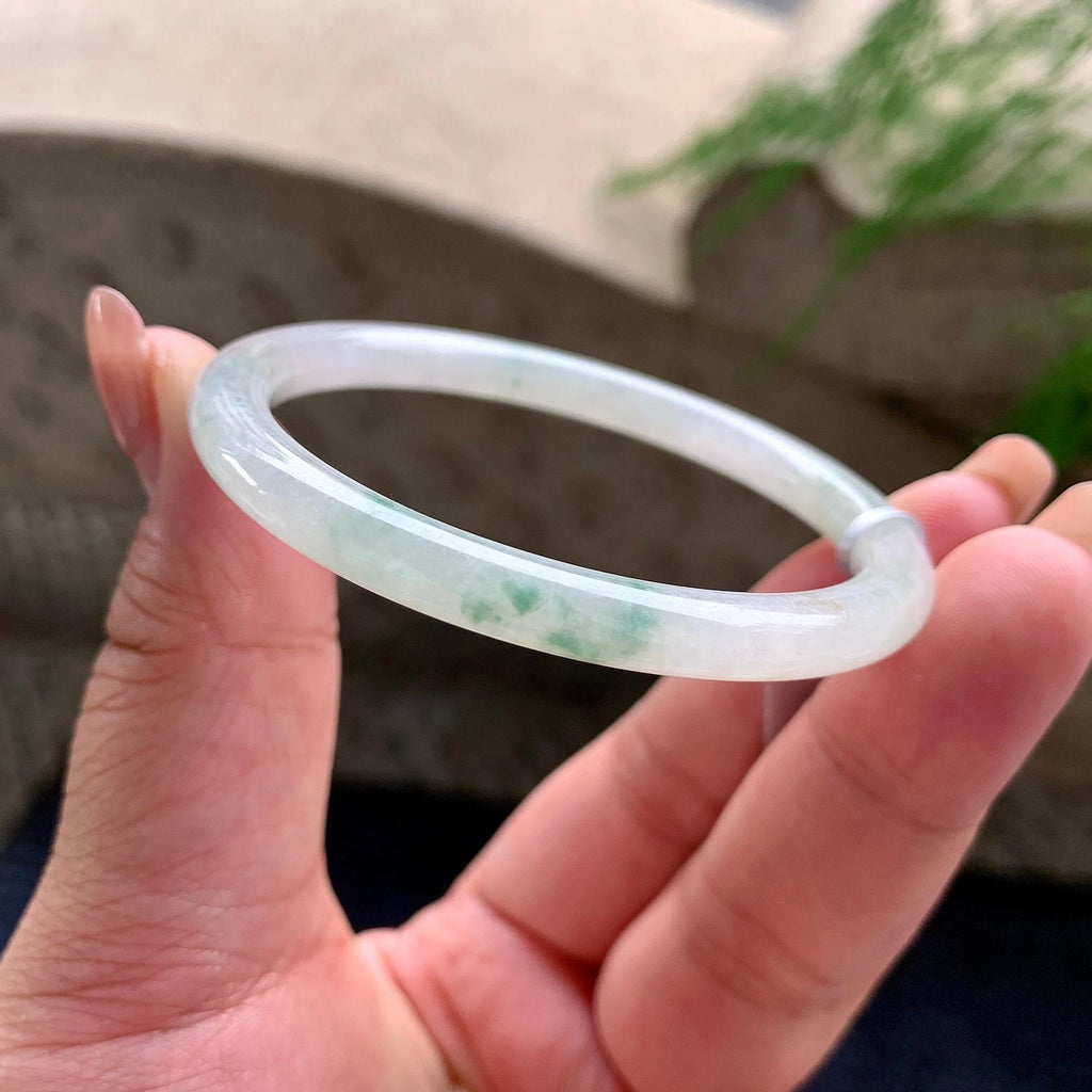细糯种飘蓝花圆条手镯 52圈口 天然缅甸A货翡翠（yc699698）