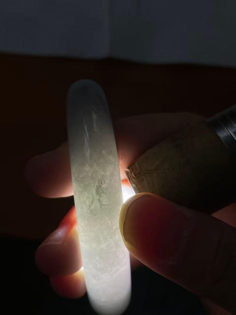 细糯种飘蓝花正圈平安镯 54圈口 天然缅甸A货翡翠（yc532839）