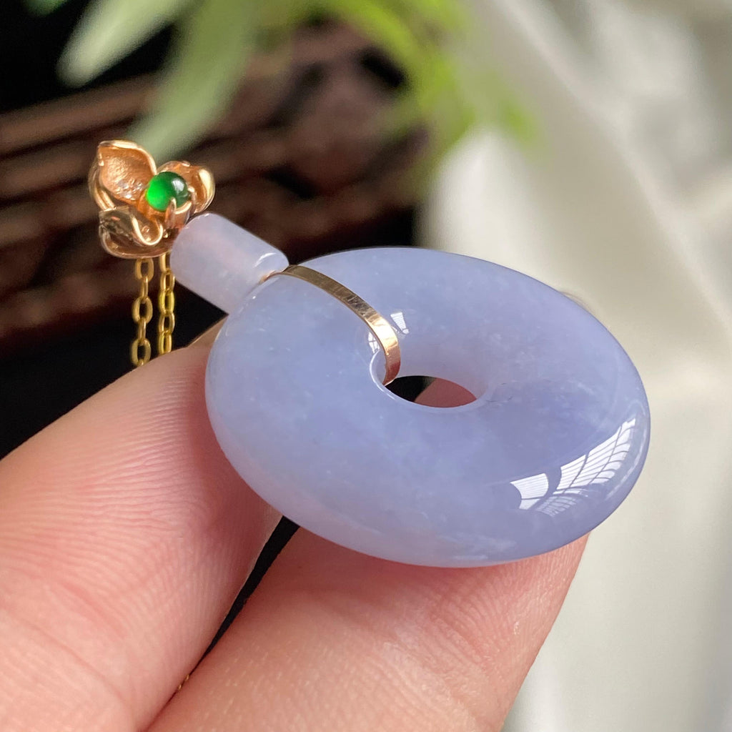 18k金钻镶细糯种紫罗兰甜甜圈吊坠（yc197327）