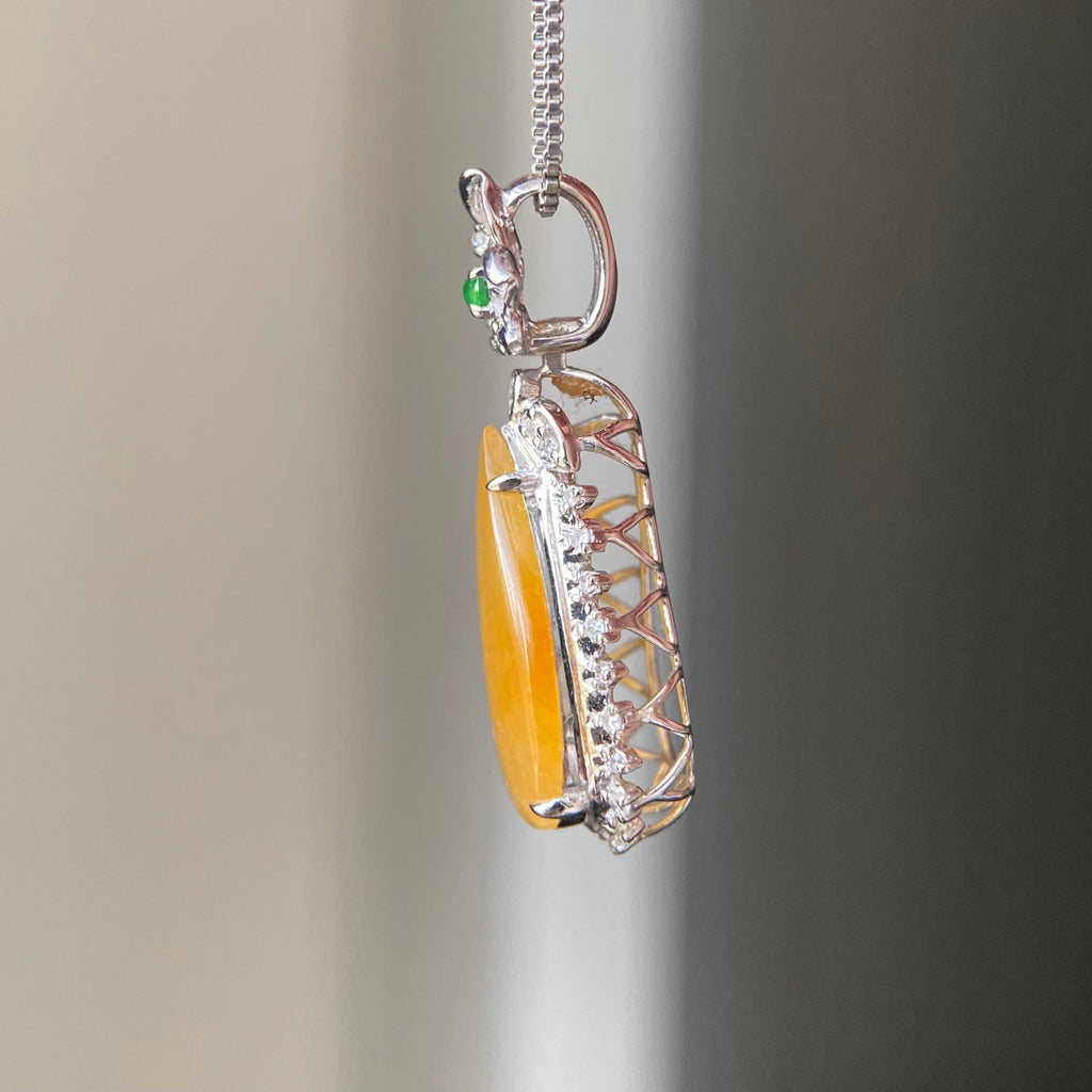 18k金钻镶冰种黄翡水滴吊坠（yc216836）