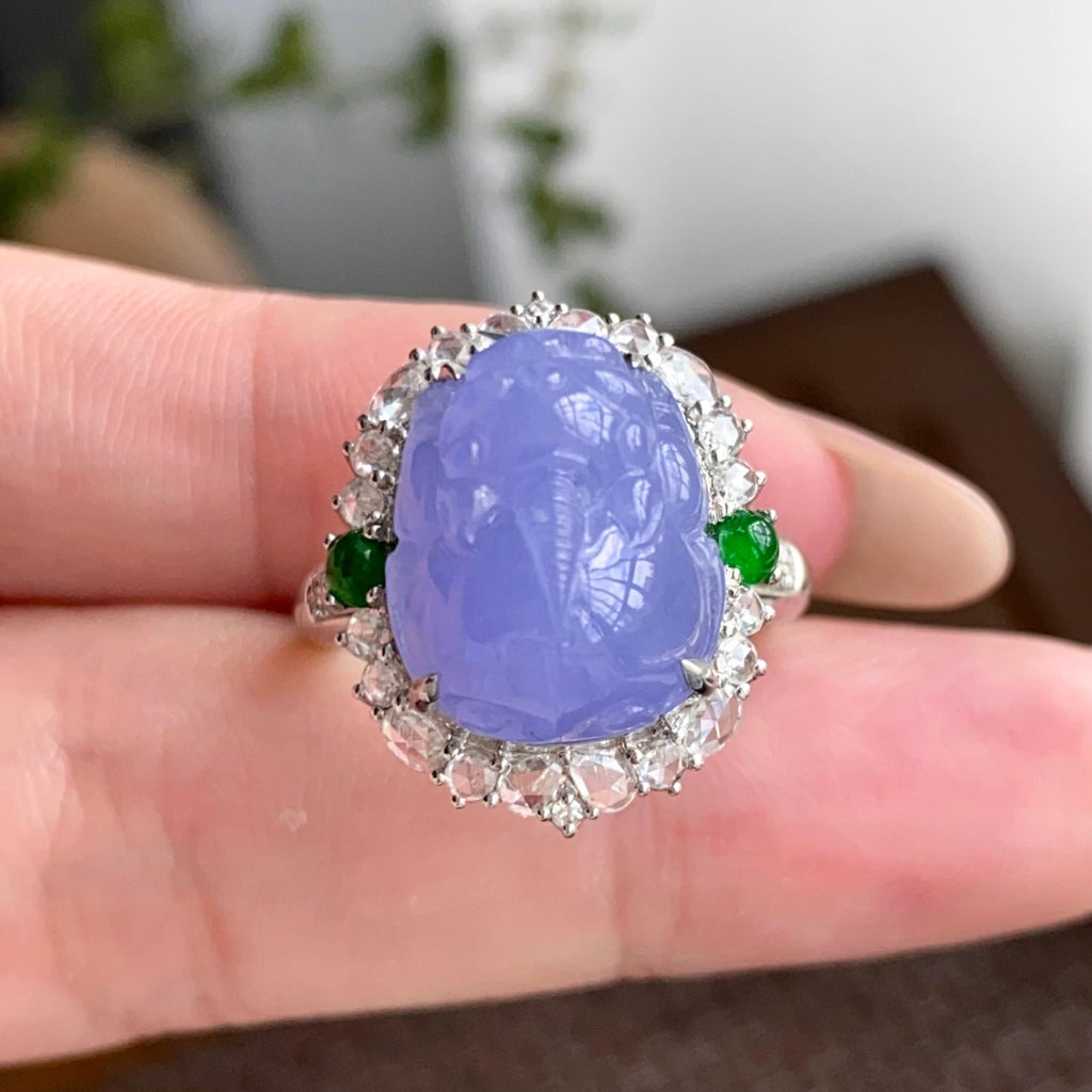 18k金钻镶冰种紫罗兰貔貅戒指（yc249557）