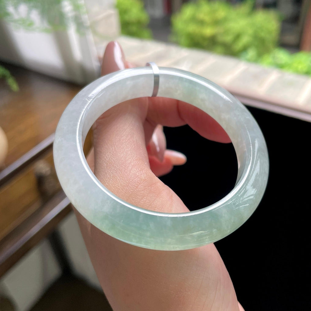 小圈口 糯冰种冰油青半山水正圈平安镯 50圈（yc709466）