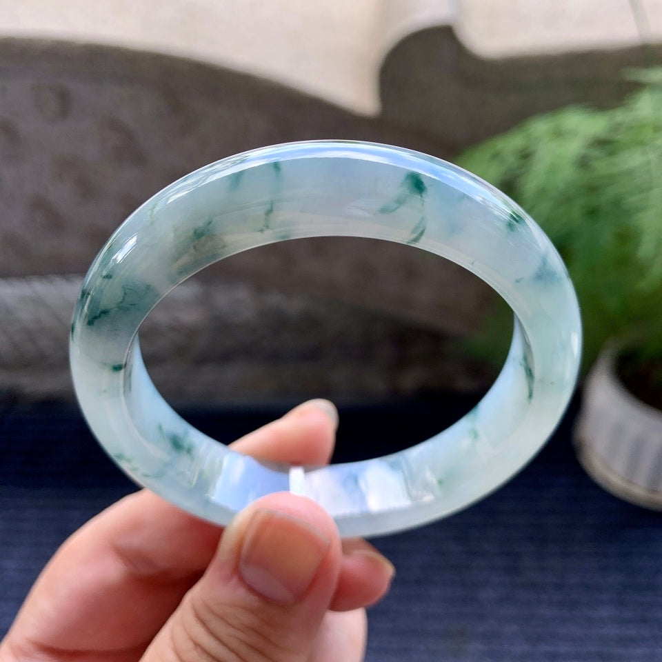 糯冰种飘花平安镯（54.3mm）（yc116060）
