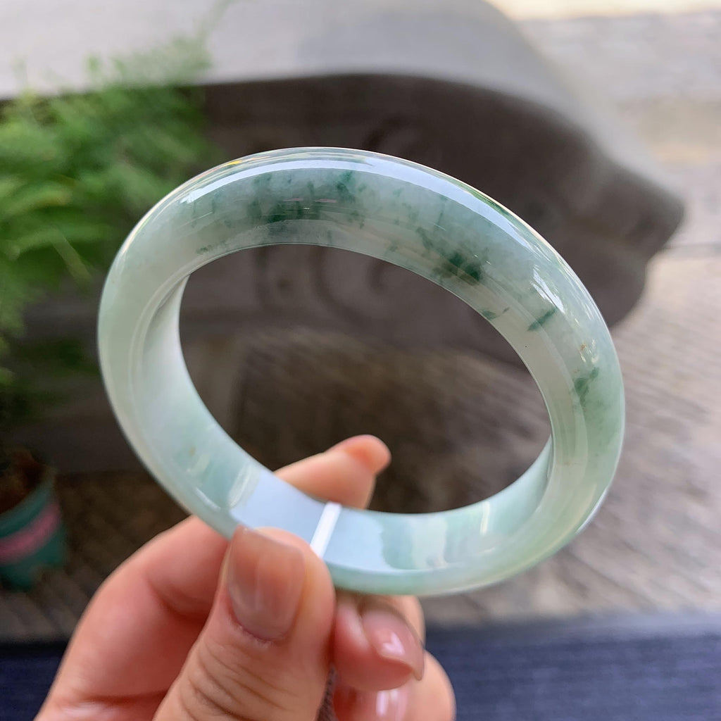 细糯种飘蓝花洒金正圈平安镯 54.4圈口 天然缅甸A货翡翠（yc499792）
