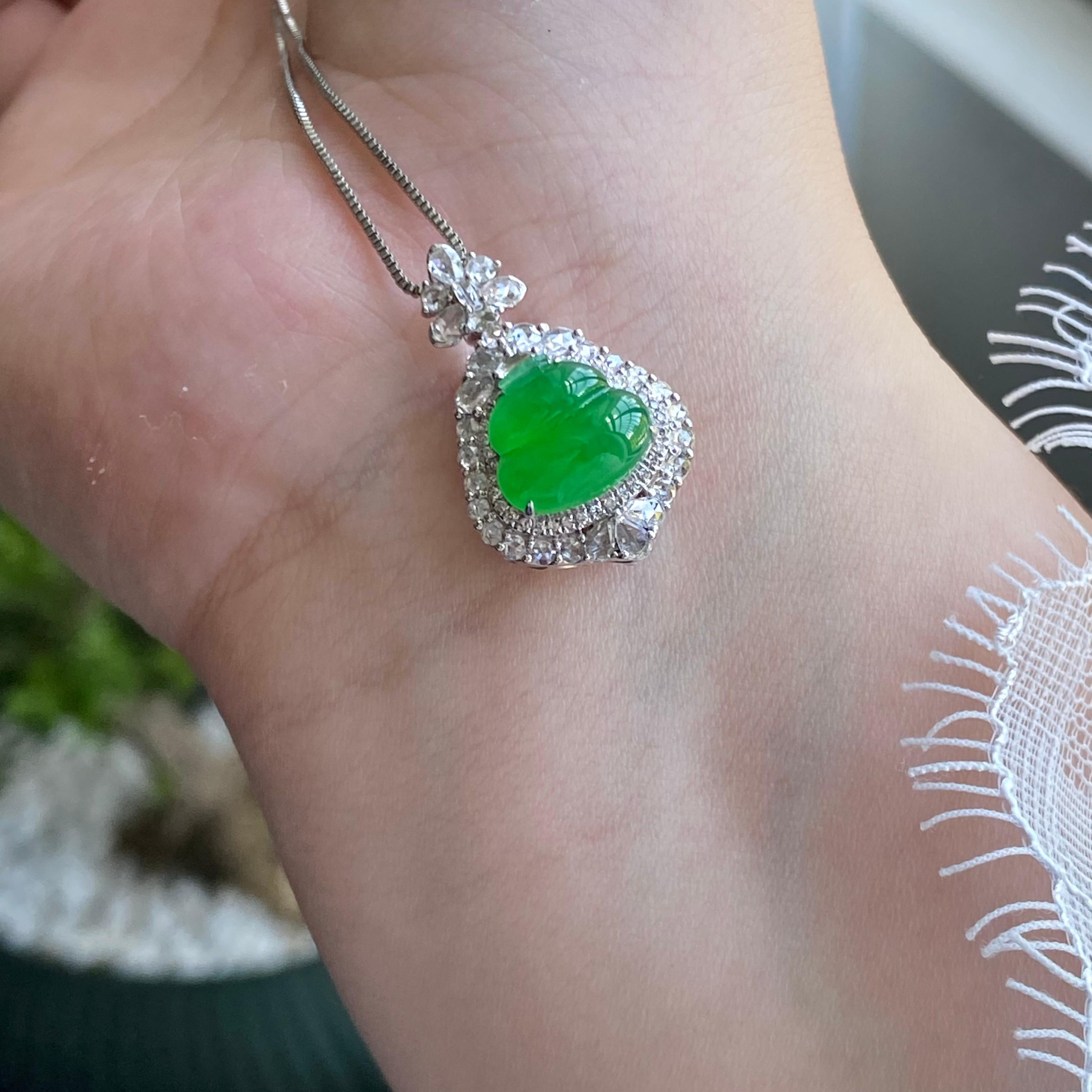 18k金钻镶冰种阳绿葫芦吊坠（yc205096）