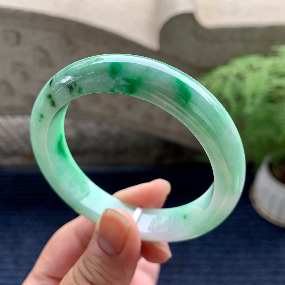 糯种飘绿平安镯（57mm）（yc089964）