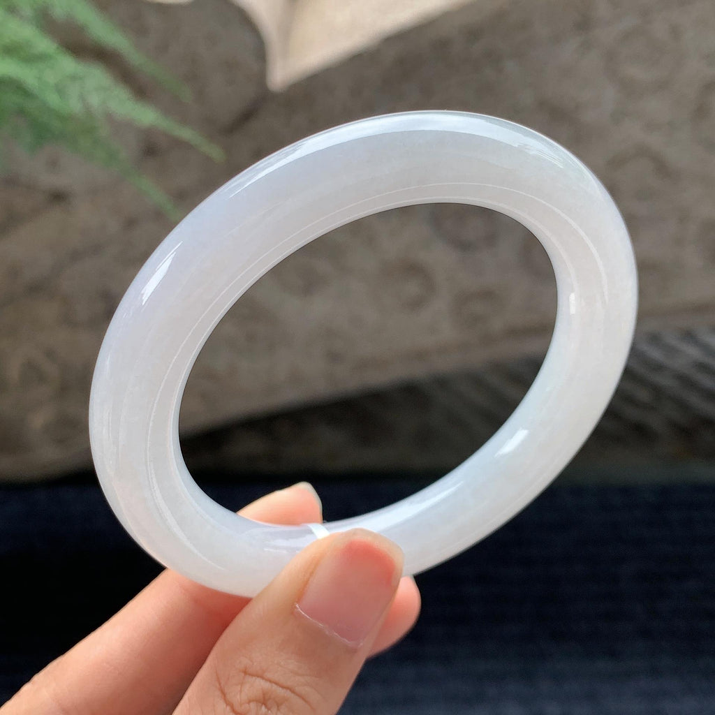 细糯种无色白月光圆条手镯 54.5圈 天然A货缅甸翡翠（yc694809）
