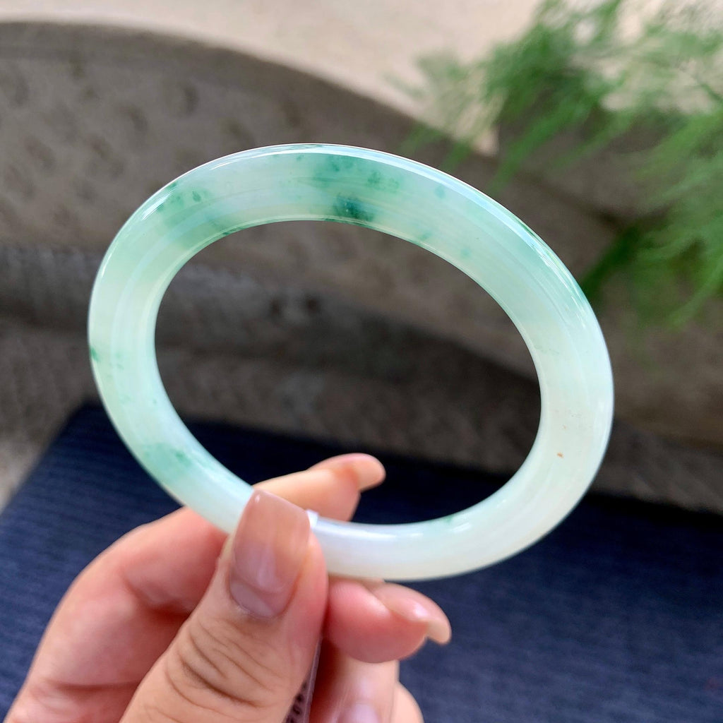 细糯种飘蓝花圆条手镯 55.8圈口 （yc699478）