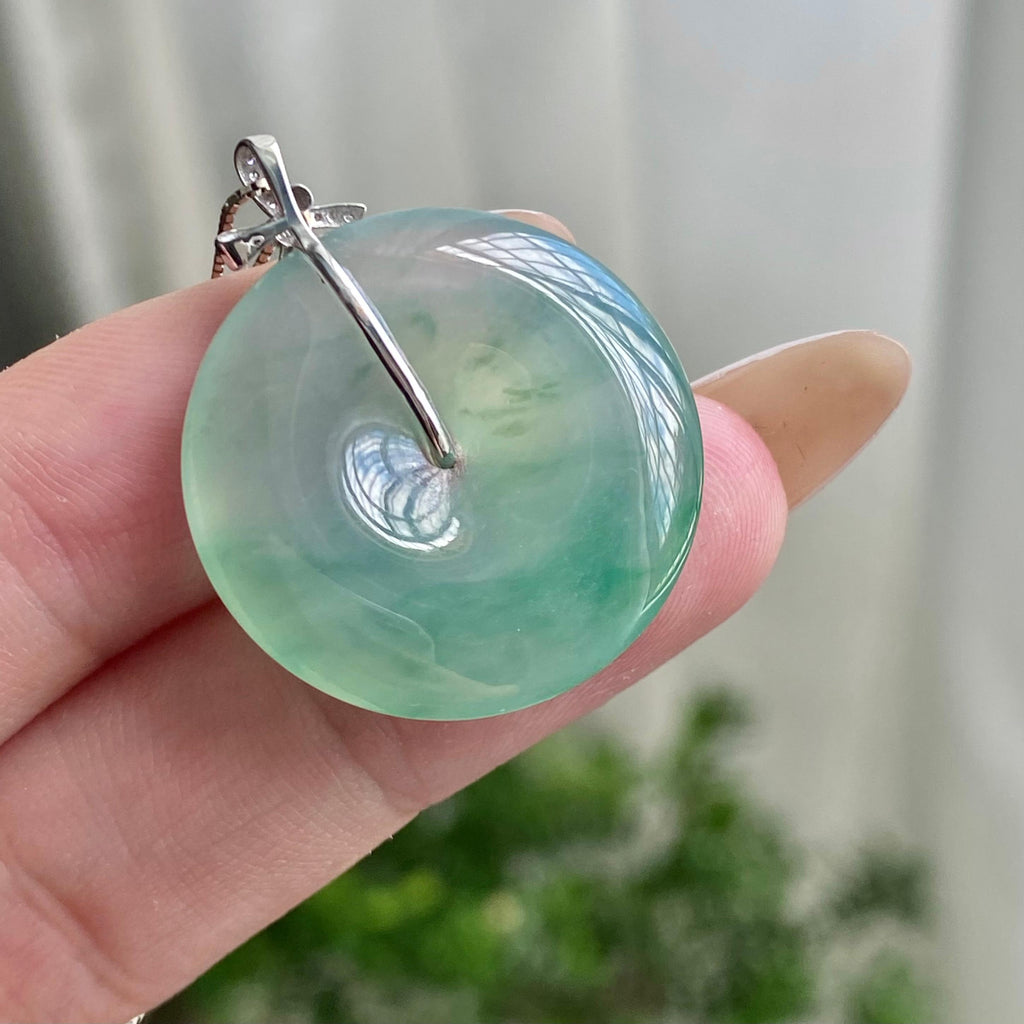 18k金钻镶冰种飘花平安扣diaizq（yc206604）