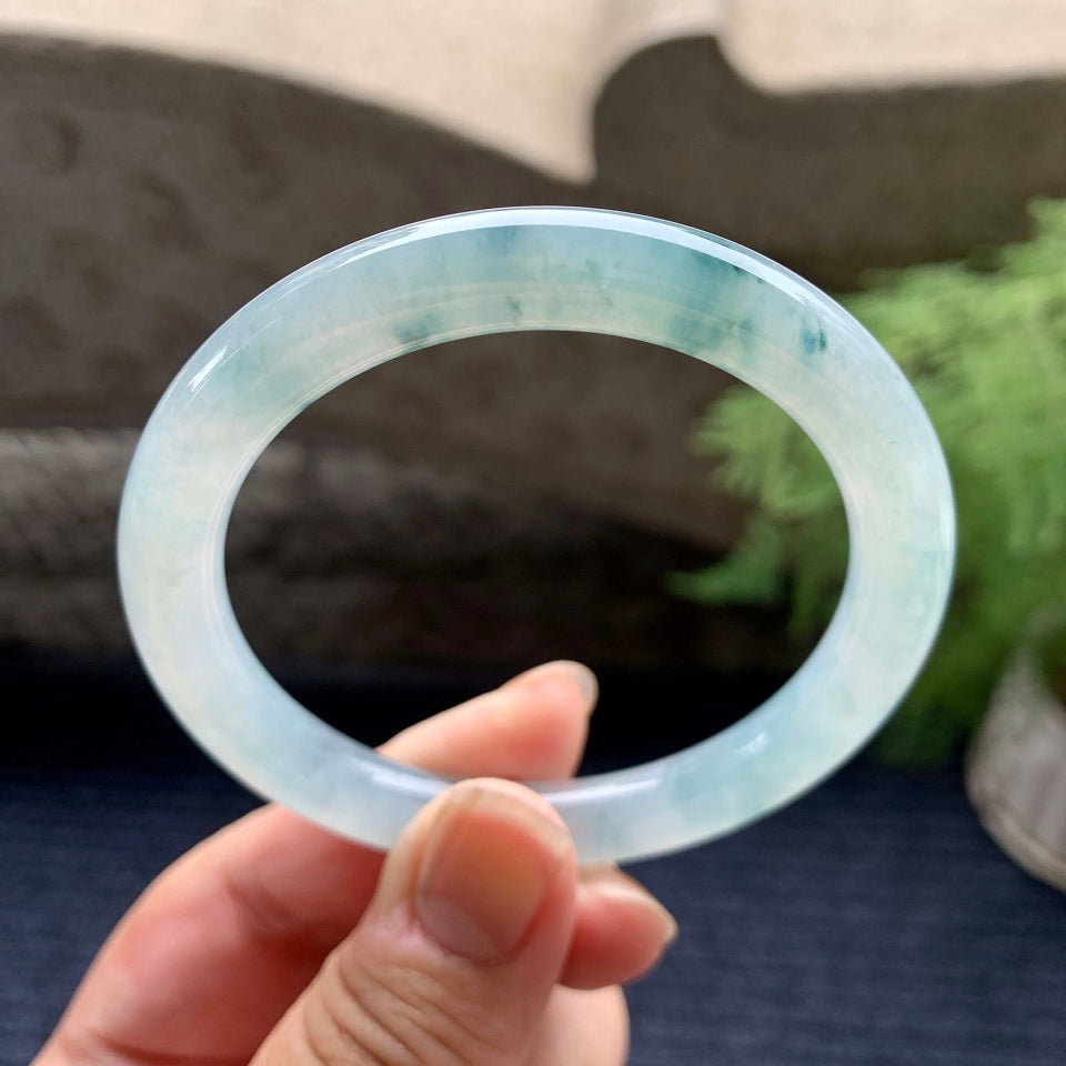 糯冰种飘花圆条手镯（54.8mm）（yc096220）