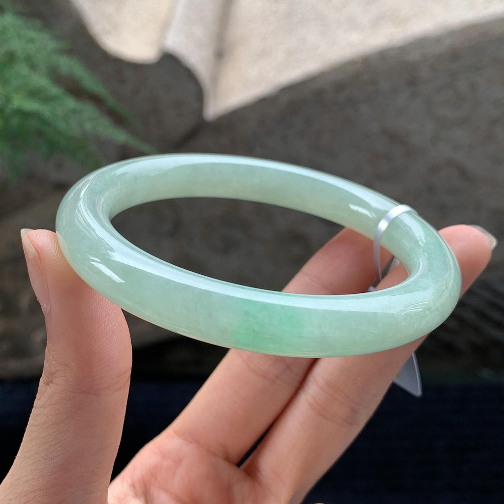细糯种晴水绿圆条手镯 58.3圈 （yc694796）
