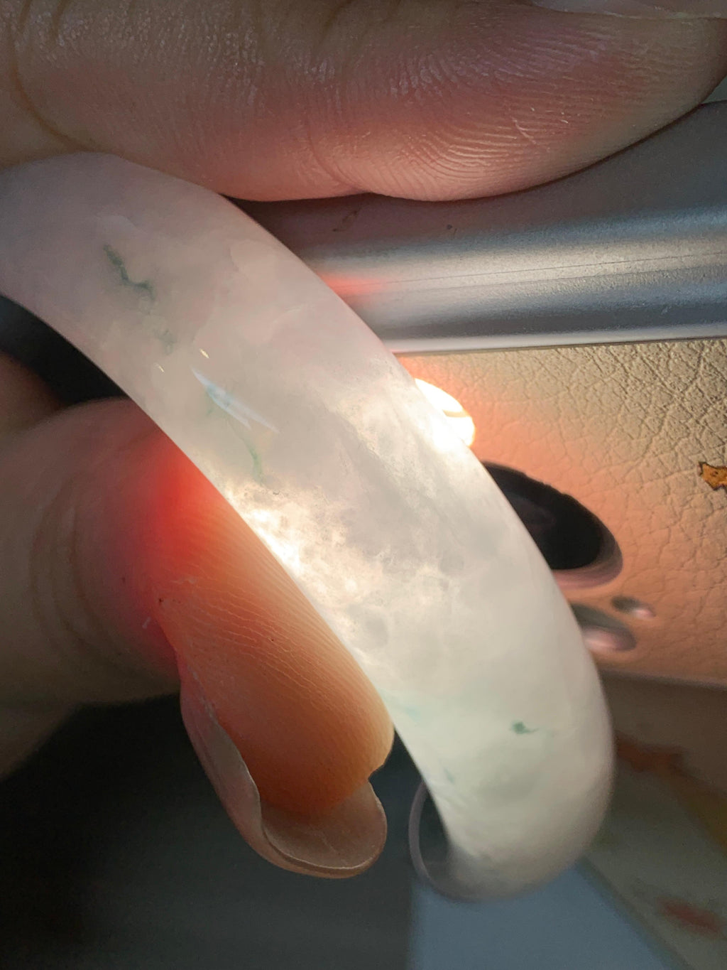 糯冰种飘蓝花宽版轮胎手镯 57圈口 天然缅甸A货翡翠（yc701180）