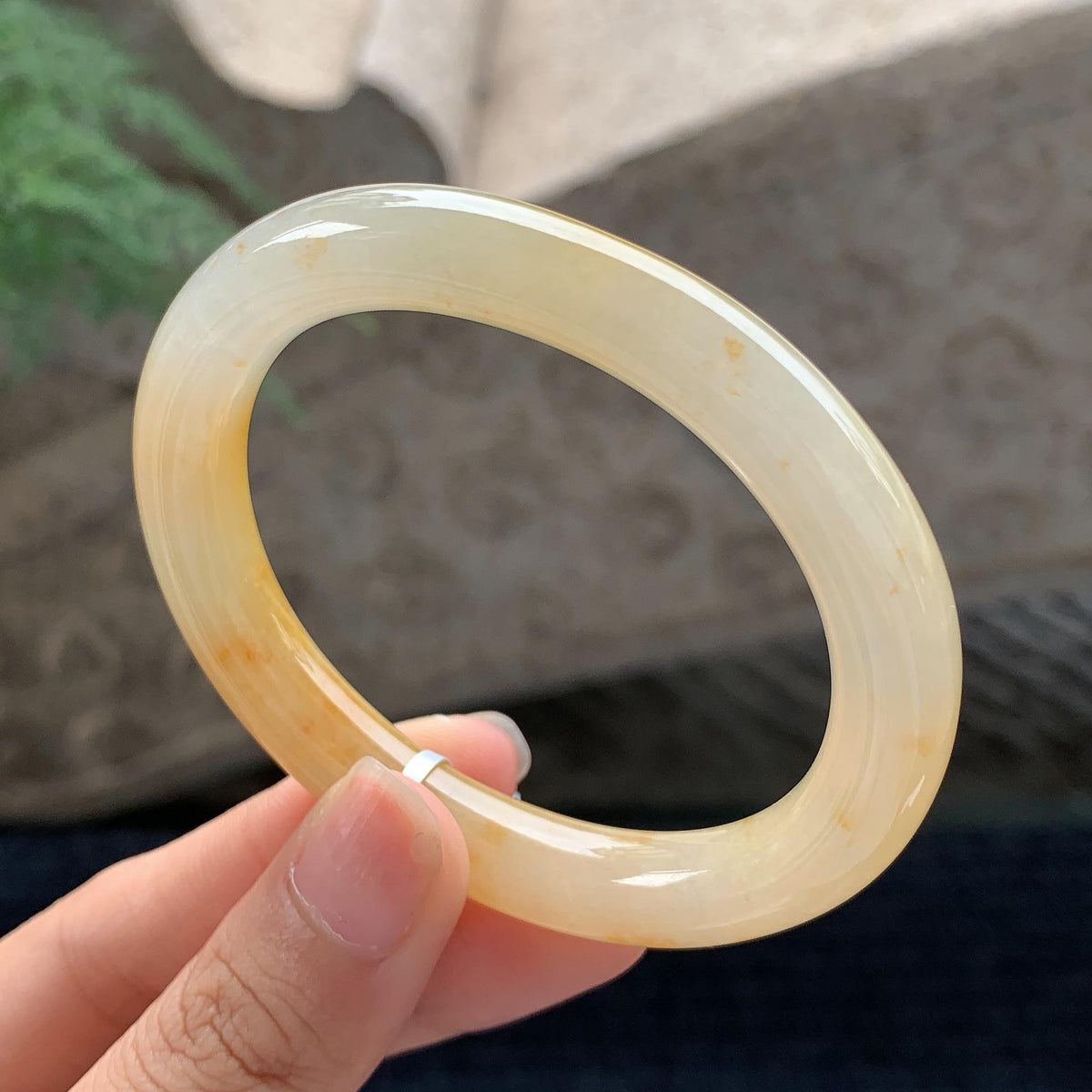 细糯种黄翡贵妃圆条手镯 54.5圈 天然A货缅甸翡翠（yc696433）