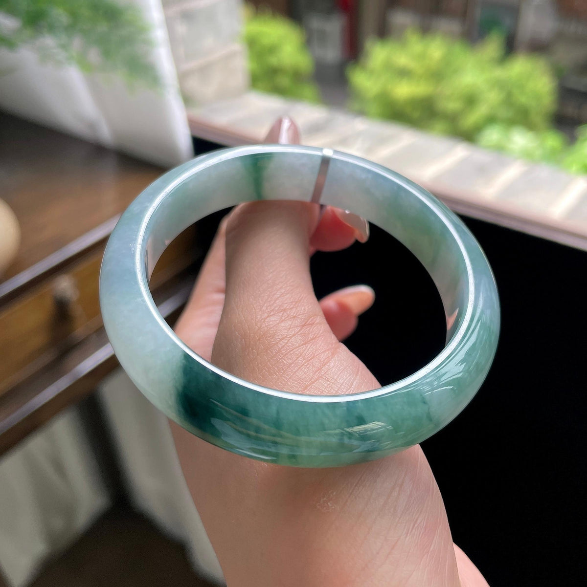 细糯种飘花正圈平安镯 56圈 天然缅甸A货翡翠（yc703297）