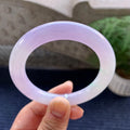 糯冰种紫罗兰飘绿花圆条手镯（55mm）（yc079318）