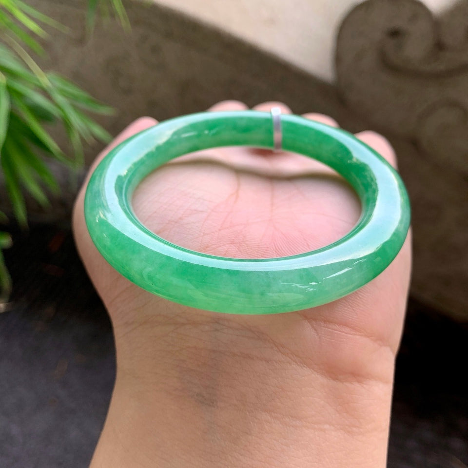 糯化满绿圆条手镯（53mm）（yc015974）