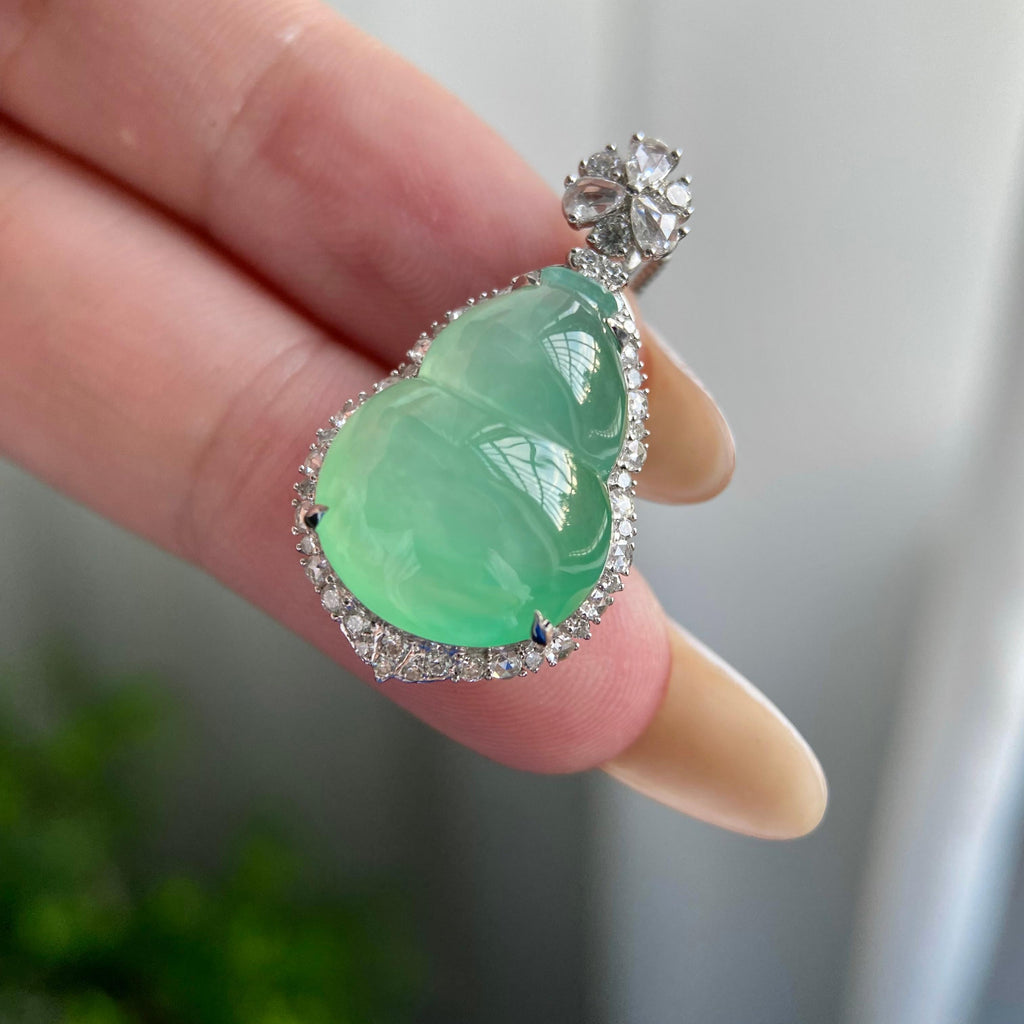 18k金钻镶冰种晴底葫芦吊坠（yc219254）