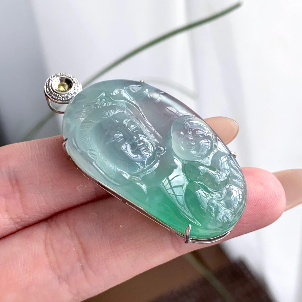 18k金钻镶冰种飘花送子观音吊坠（yc250320）