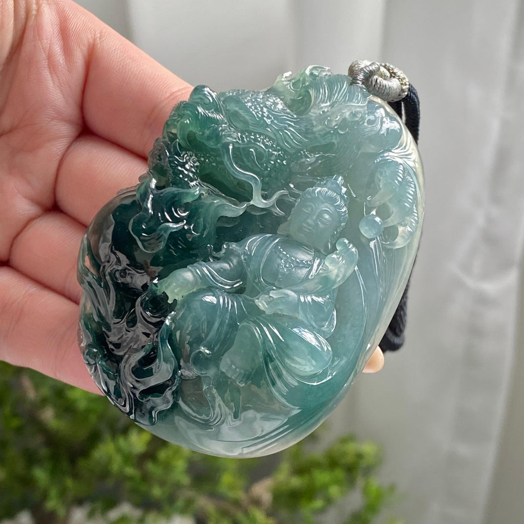 糯冰种蓝底神龙护主牌吊坠（yc214703）