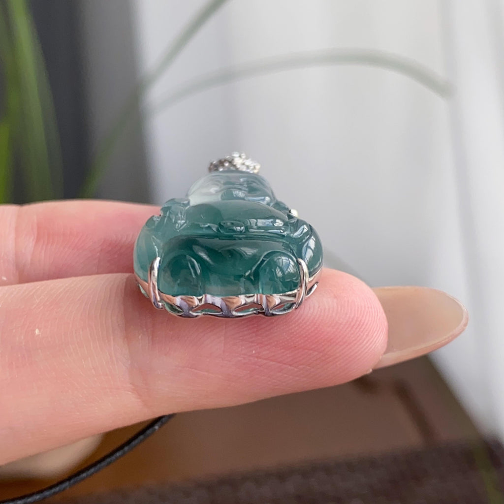 18k金钻镶冰种飘蓝财神吊坠（yc250173）