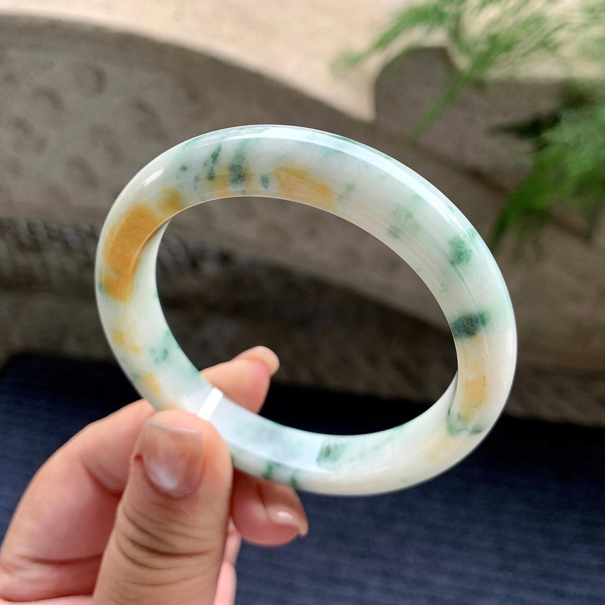 秒杀 细糯种黄翡飘蓝花正圈平安镯 56圈口（yc711296）