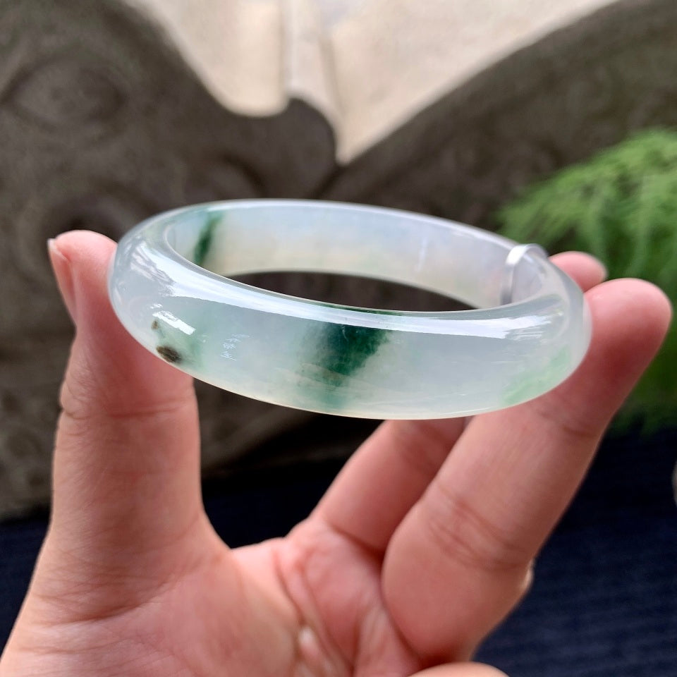 糯冰种飘花平安镯（55.4mm）（yc097834）