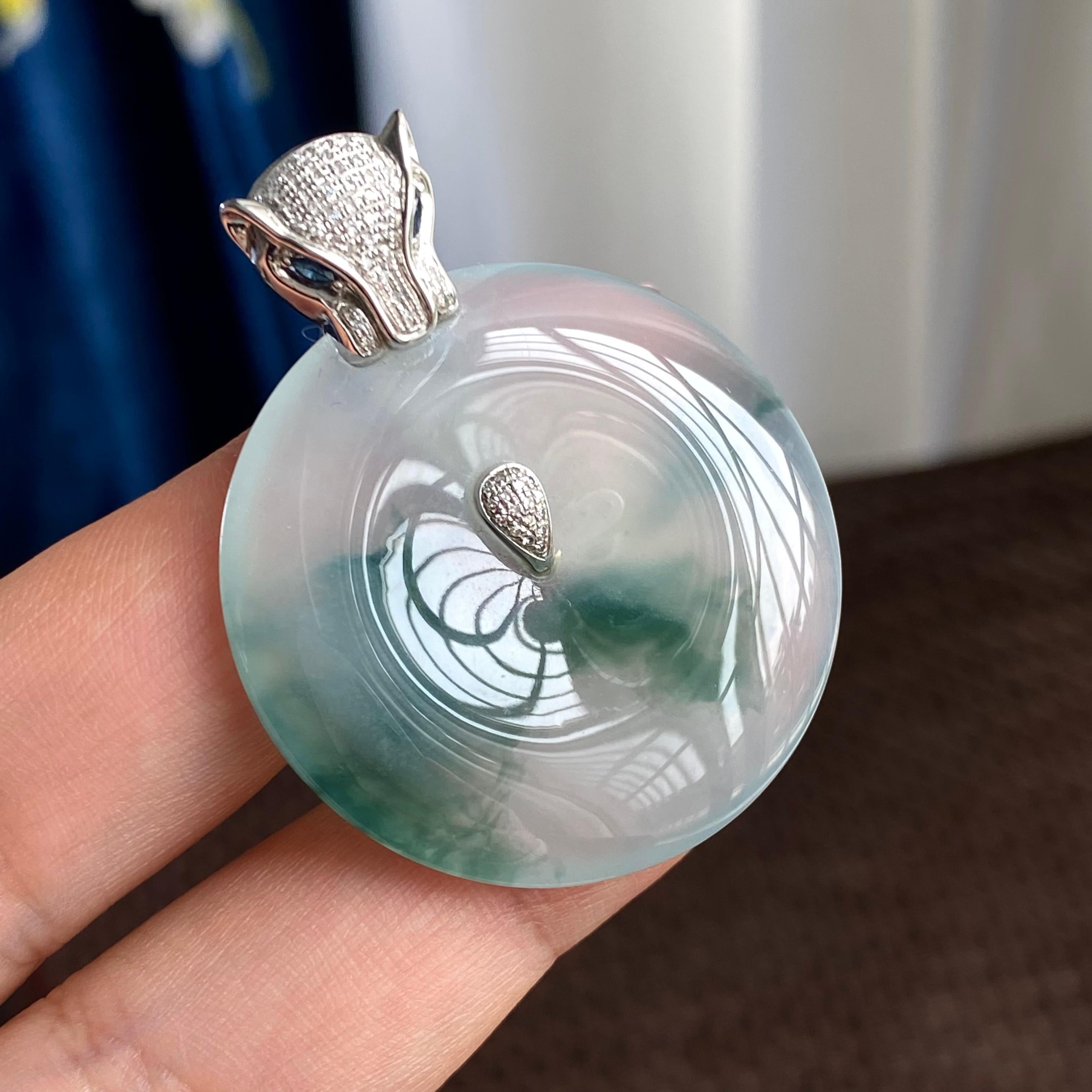 18K金钻镶糯冰种飘花平安扣吊坠（yc293138）