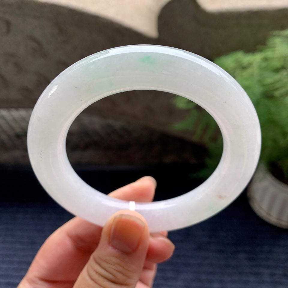 细糯种飘绿圆条手镯（57mm）（yc101928）