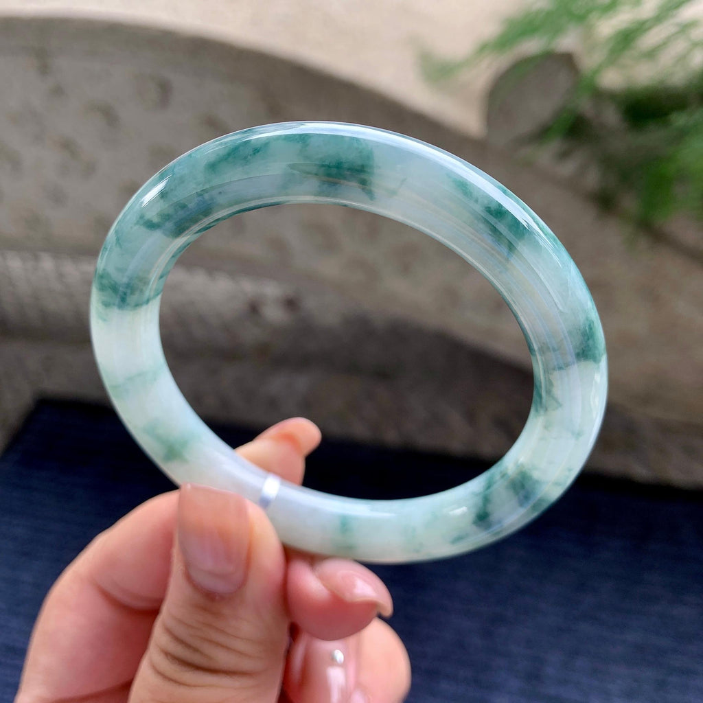 细糯种飘蓝花圆条手镯 54.3圈口 （yc537889）