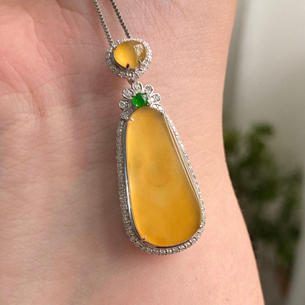 18k金钻镶冰种黄翡无事牌吊坠（yc206765）