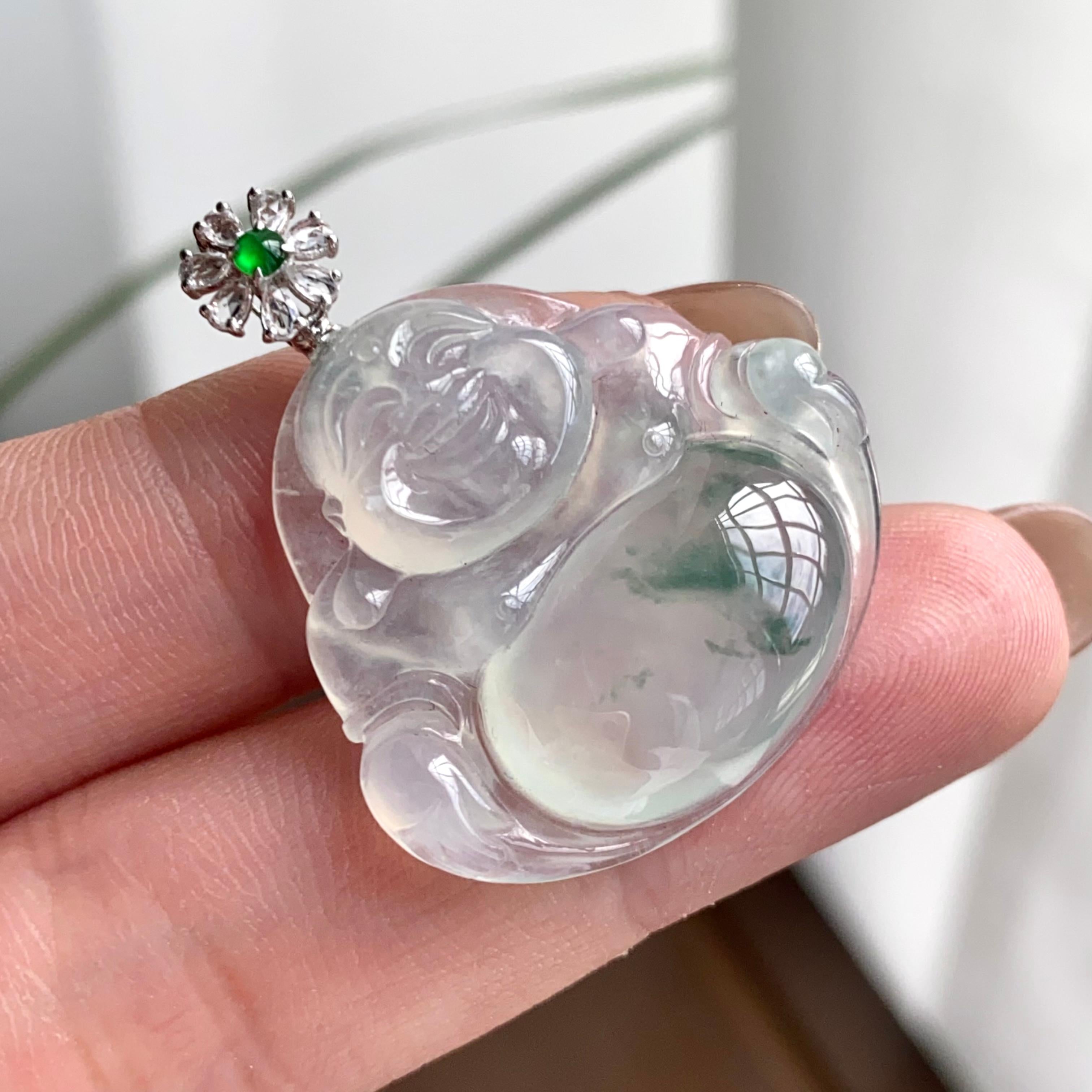 18k金钻镶冰种飘花佛公吊坠（yc262727）