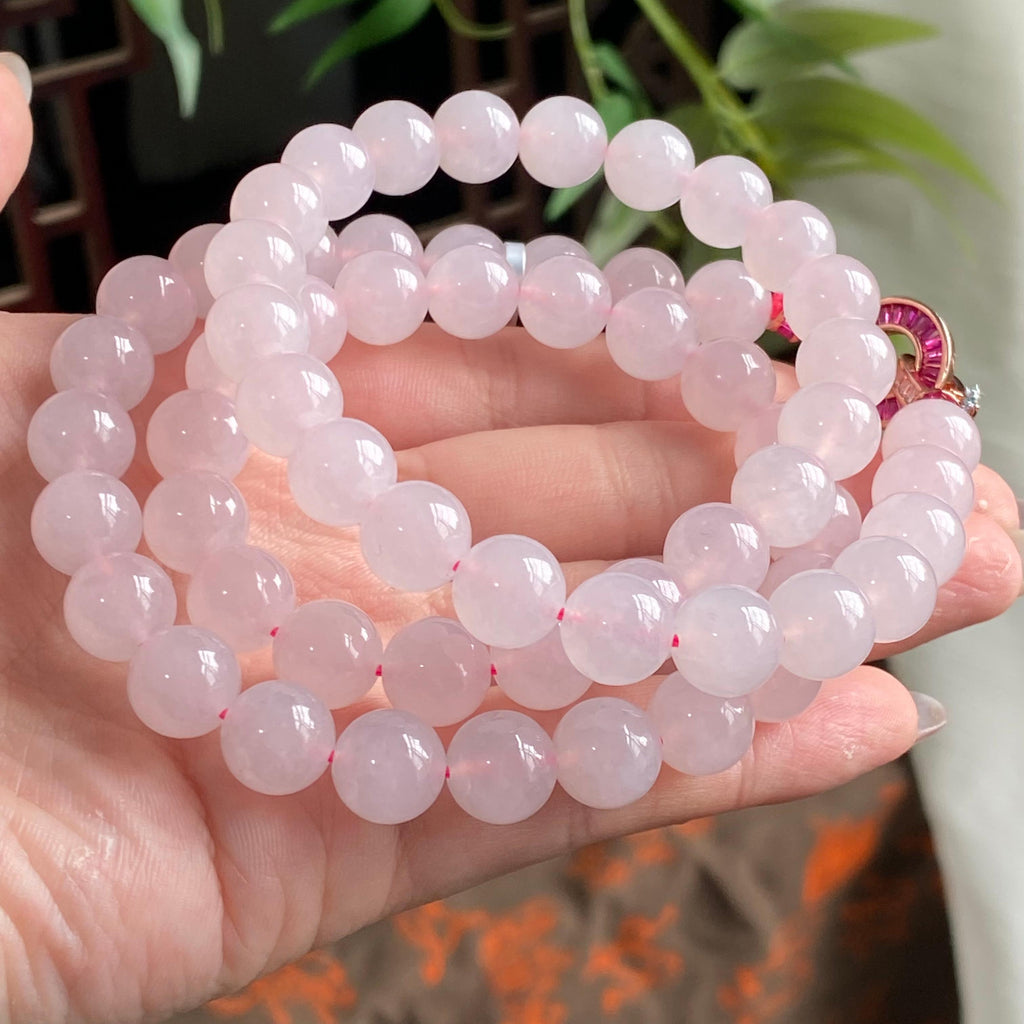 糯冰种粉紫底珠链（62颗）（yc194894）