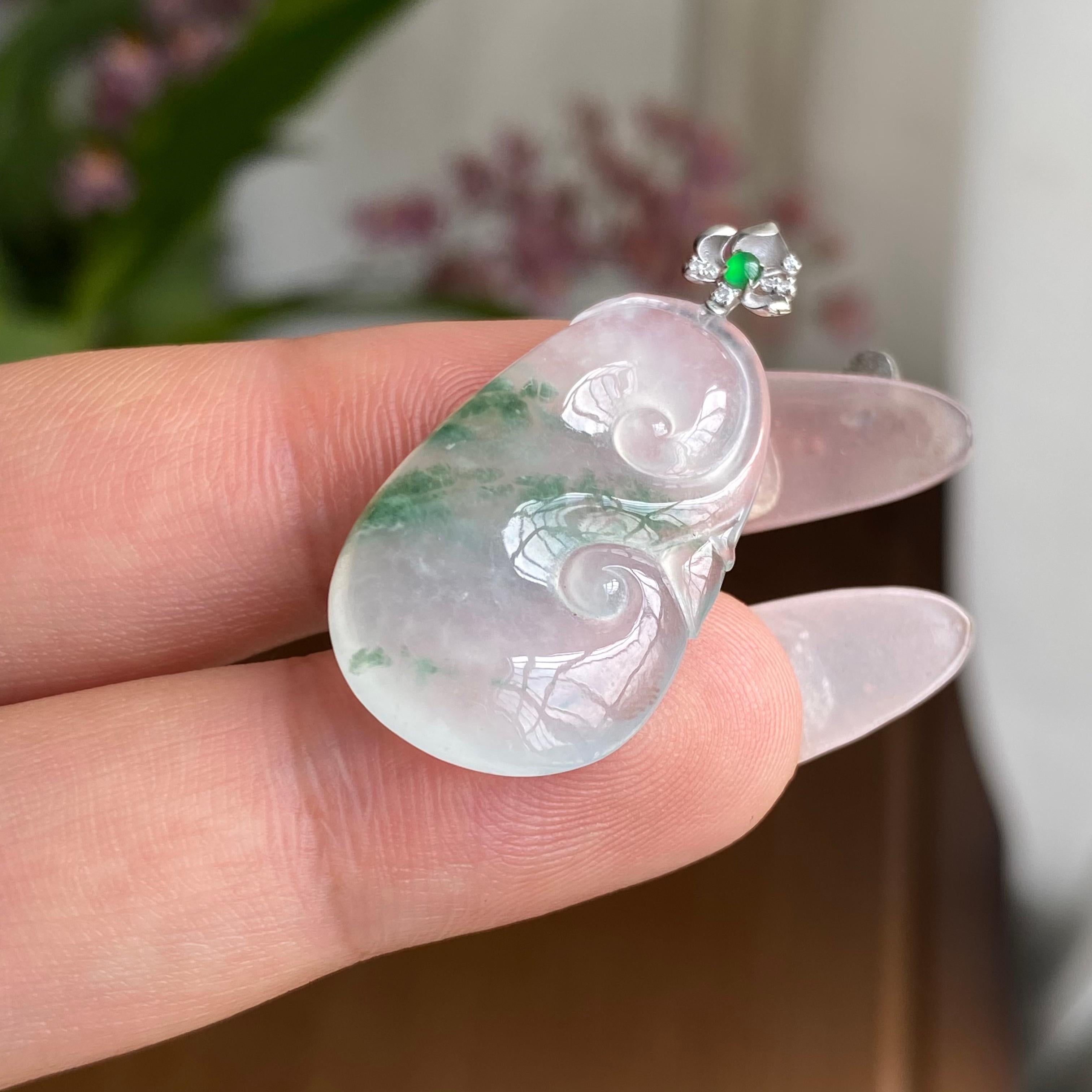 18K金钻镶冰种如意吊坠（yc303119）