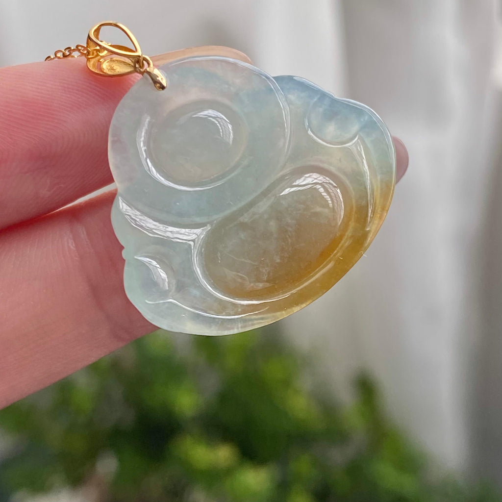 18k金镶冰种黄翡肚里藏金佛公吊坠（yc200394）