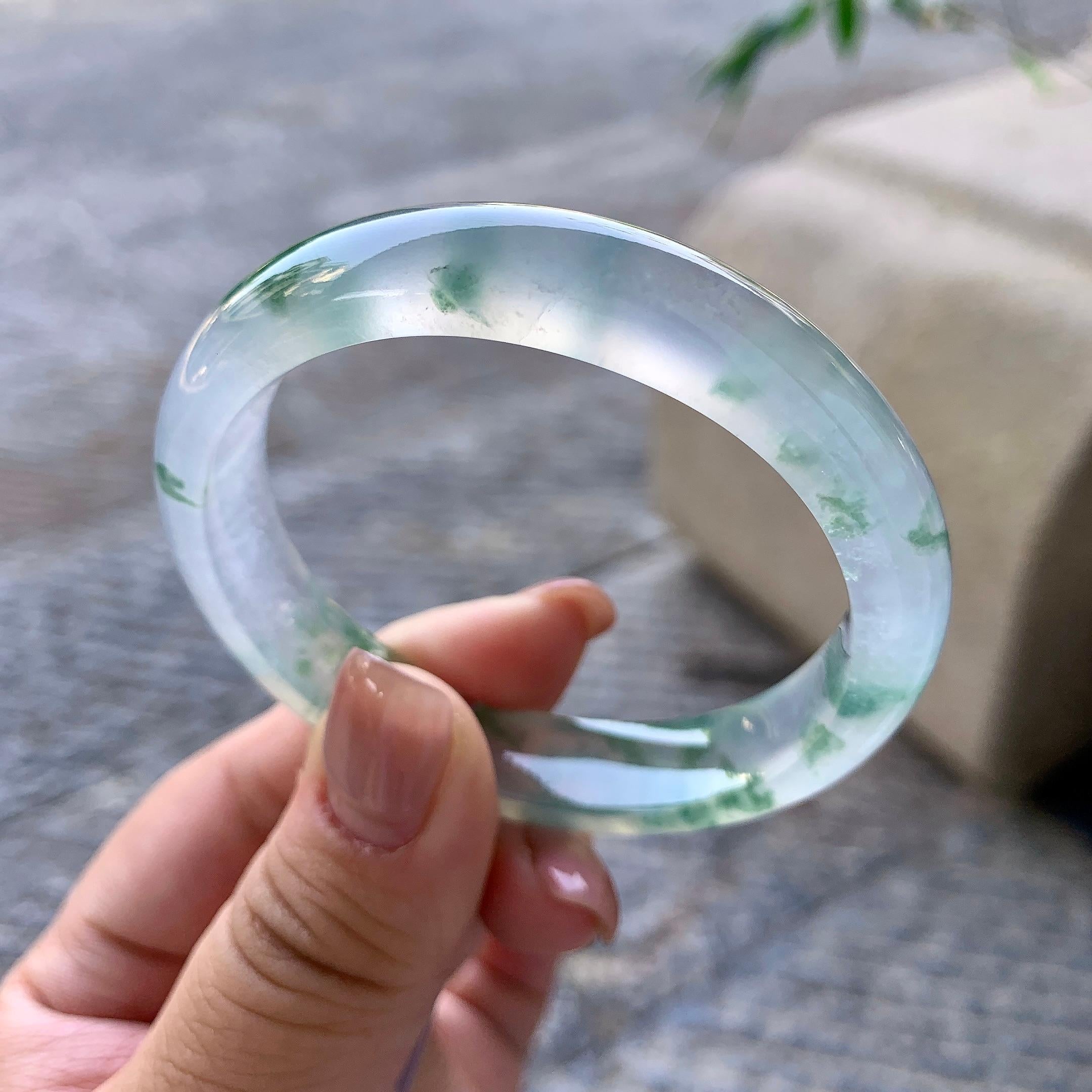 冰种飘绿花贵妃手镯 54.2圈口 天然缅甸A货翡翠（yc508662）