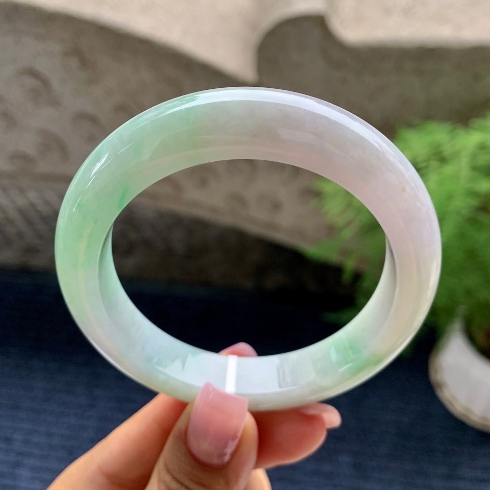 细糯种飘绿平安镯（57.3mm）（yc090107）