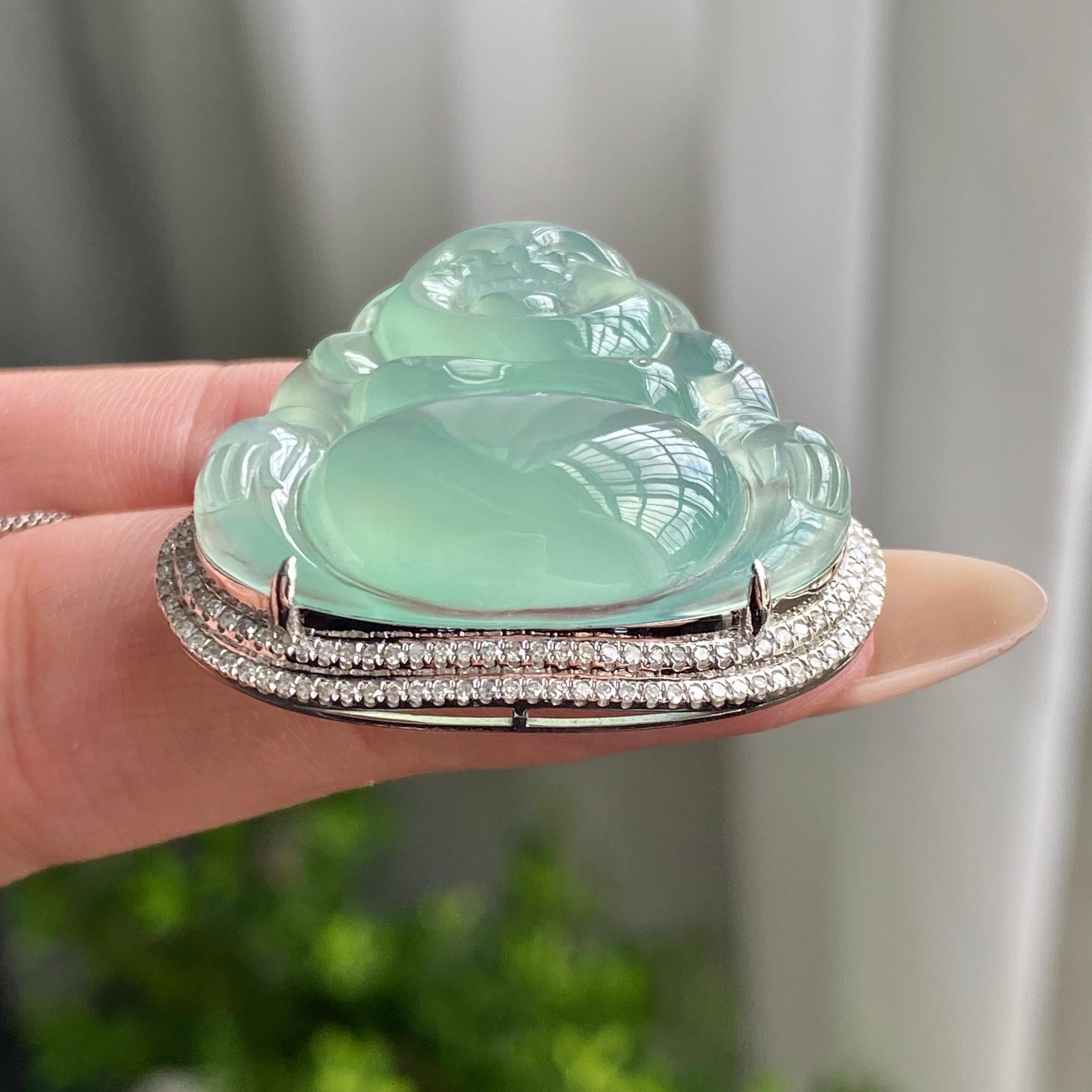 18k金钻镶冰种晴底佛公吊坠（yc206342）