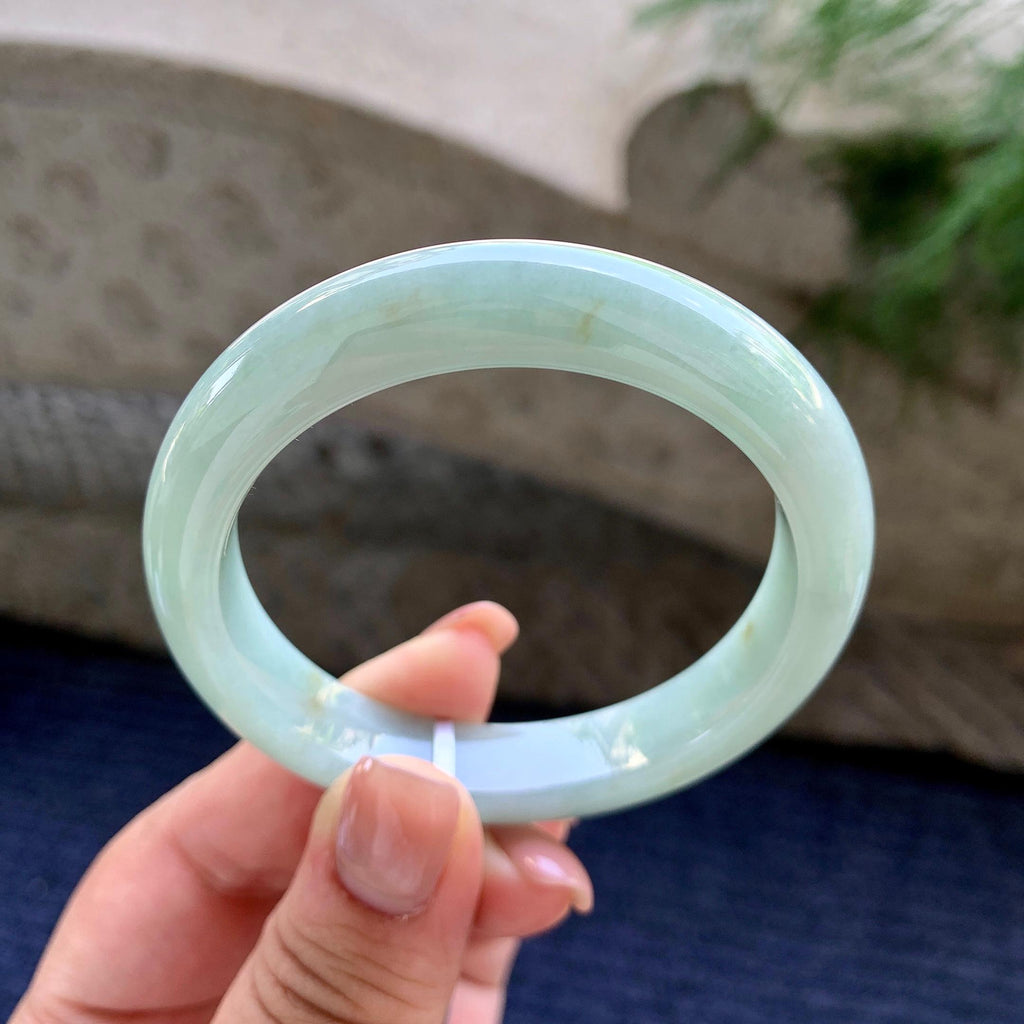 细糯种晴底洒金正圈平安镯 53圈口 天然缅甸A货翡翠（yc502578）