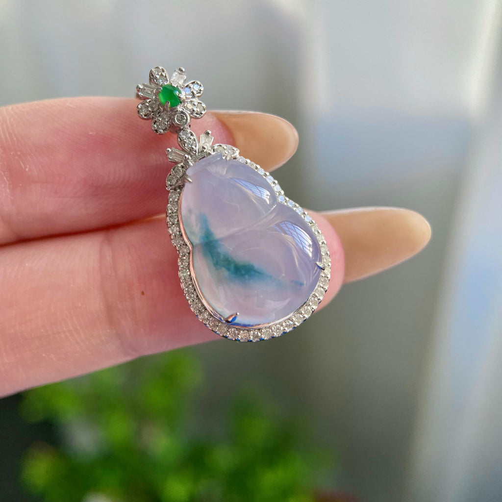 18k金钻镶冰种紫罗兰飘花葫芦吊坠（yc218402）