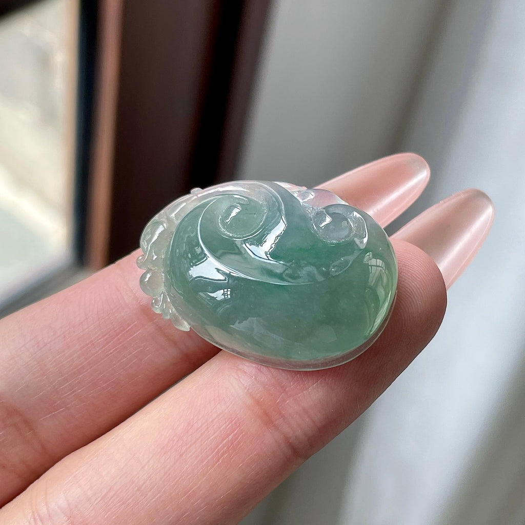 糯冰种油青色湖水绿如意吊坠 天然缅甸A货翡翠（yc525992）