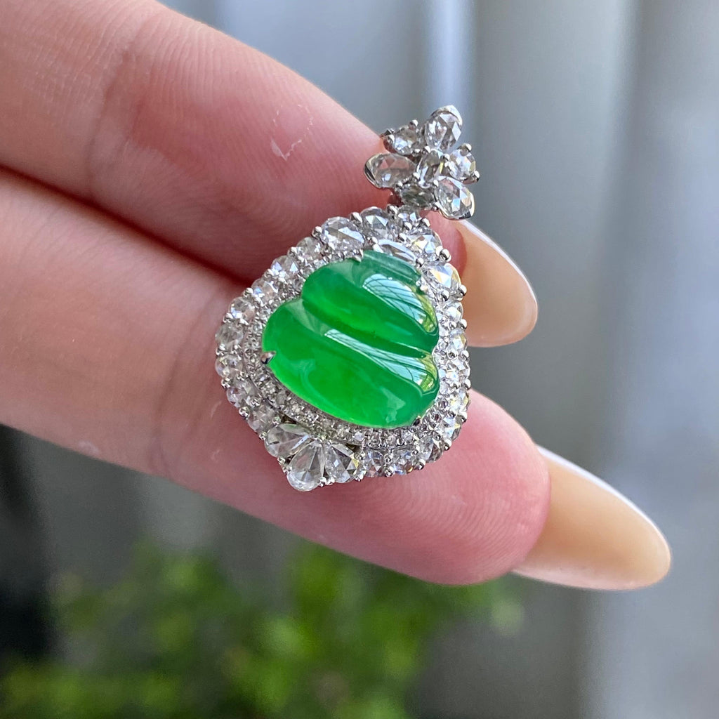 18k金钻镶冰种阳绿葫芦吊坠（yc205096）