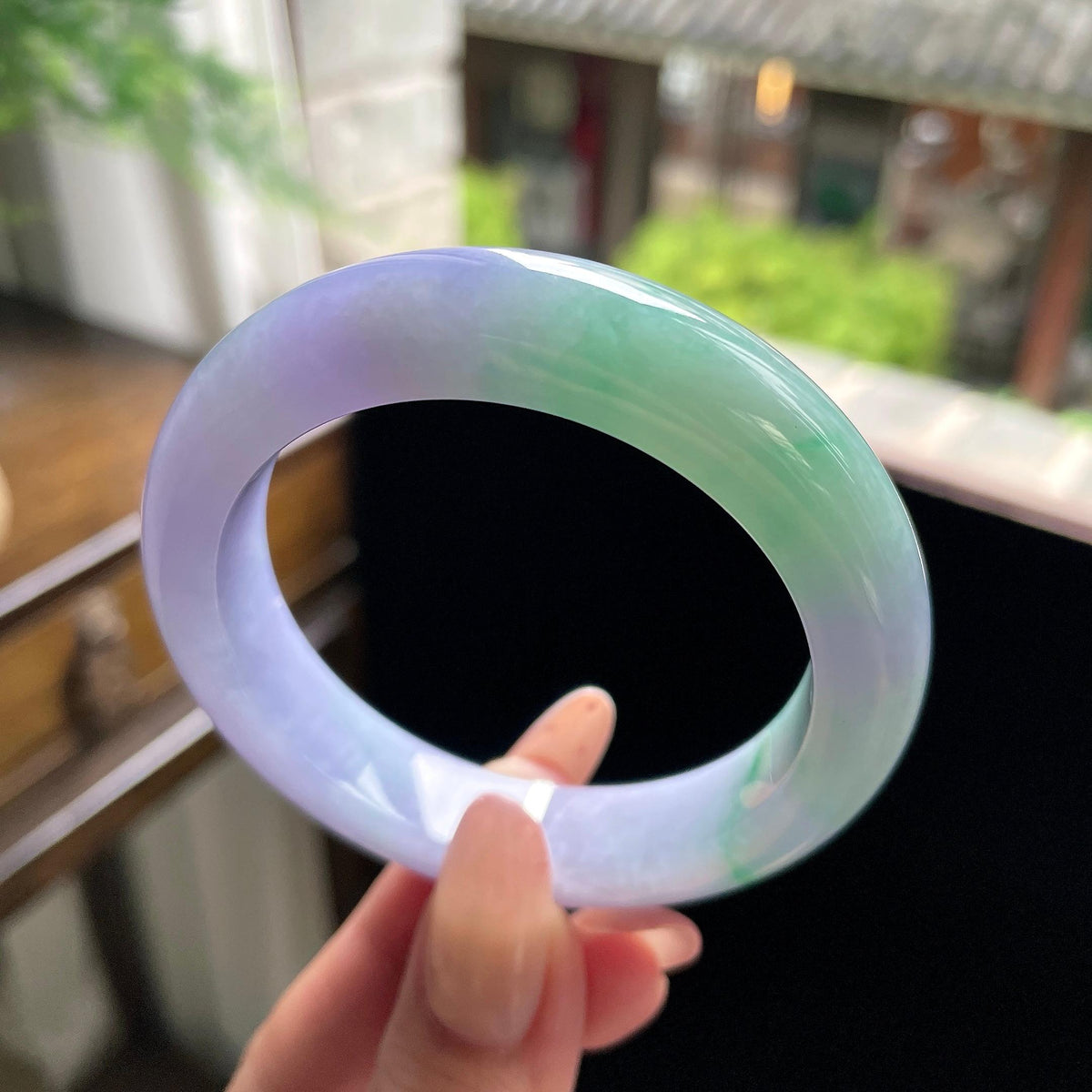 小圈口 细糯种春彩正圈平安镯 52.5圈 天然缅甸A货翡翠（yc696415）