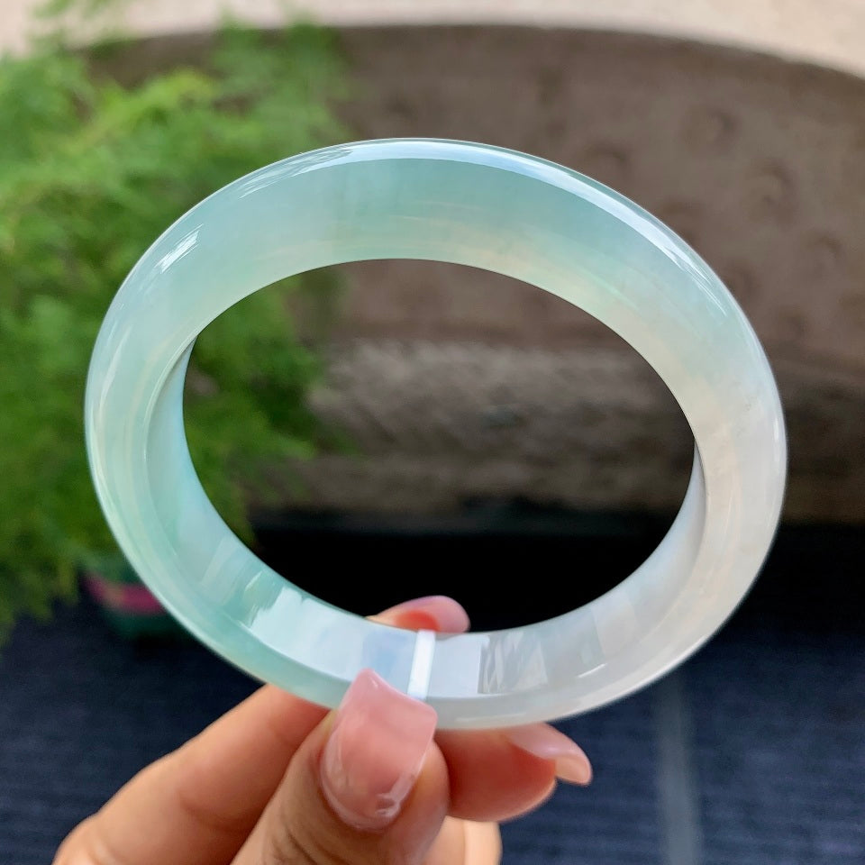 糯冰种蓝晴水平安镯（55.3mm）（yc106745）
