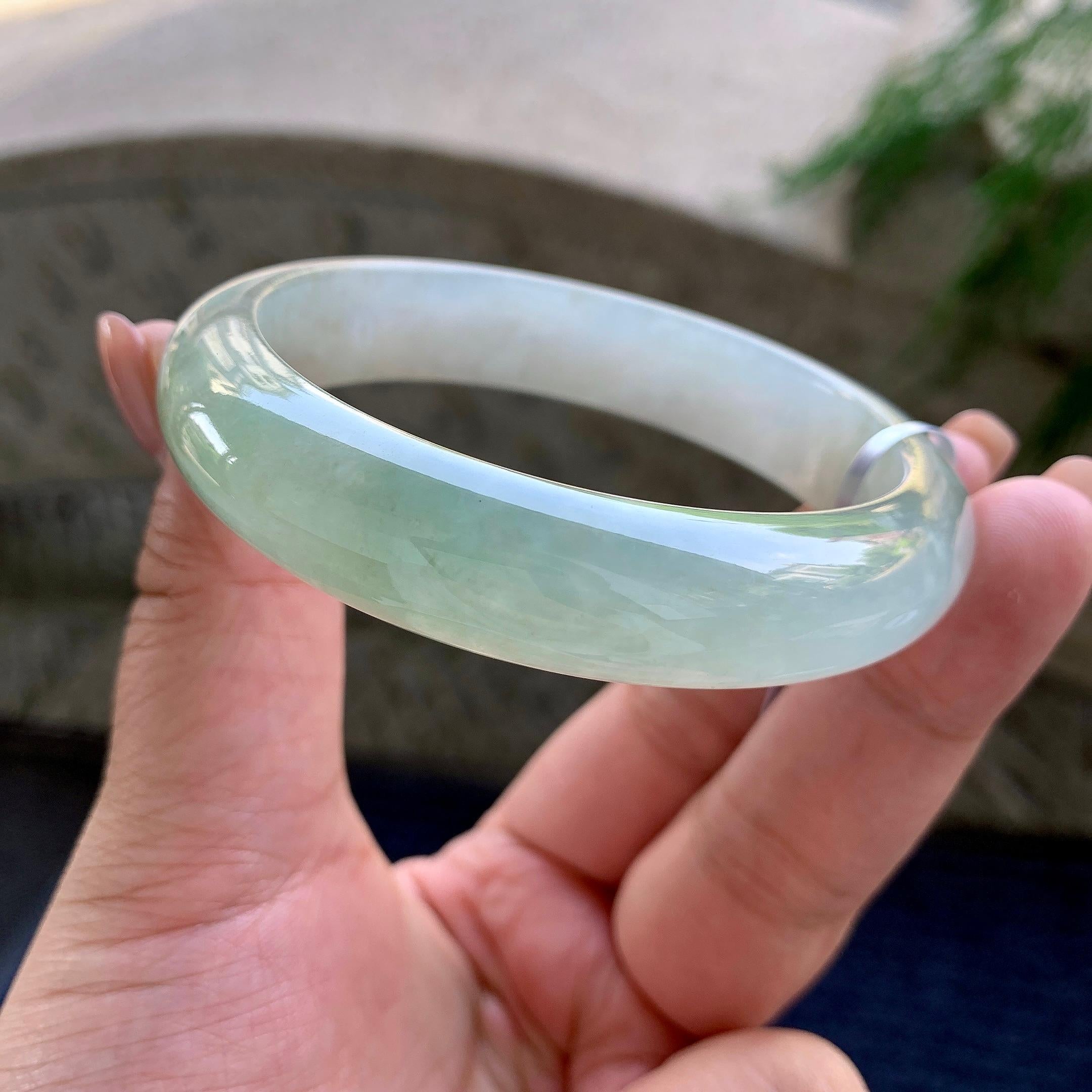 大圈口 细糯种晴底正圈平安镯 60圈口 天然缅甸A货翡翠（yc498084）