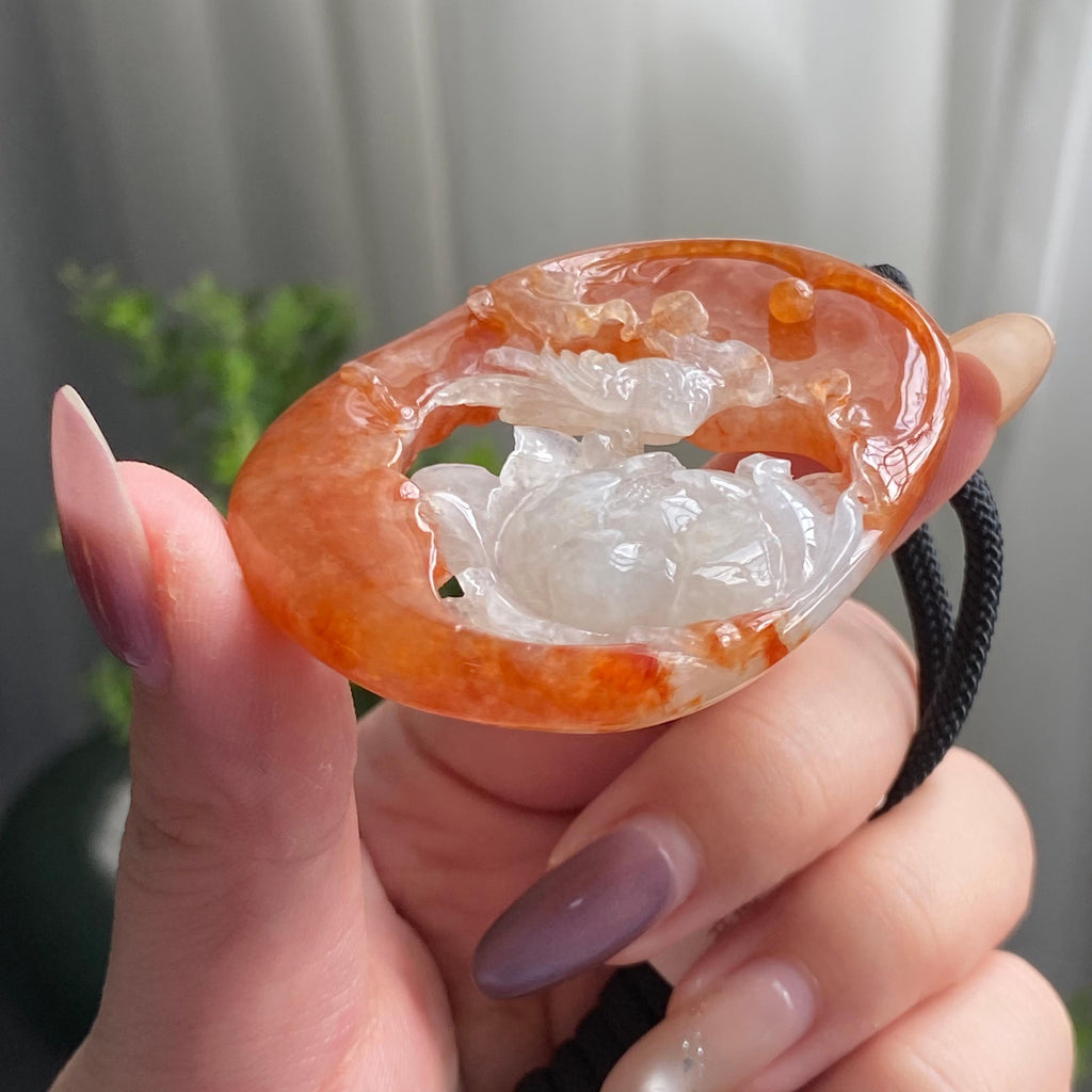 糯冰种黄翡花鸟牌吊坠（yc199628）