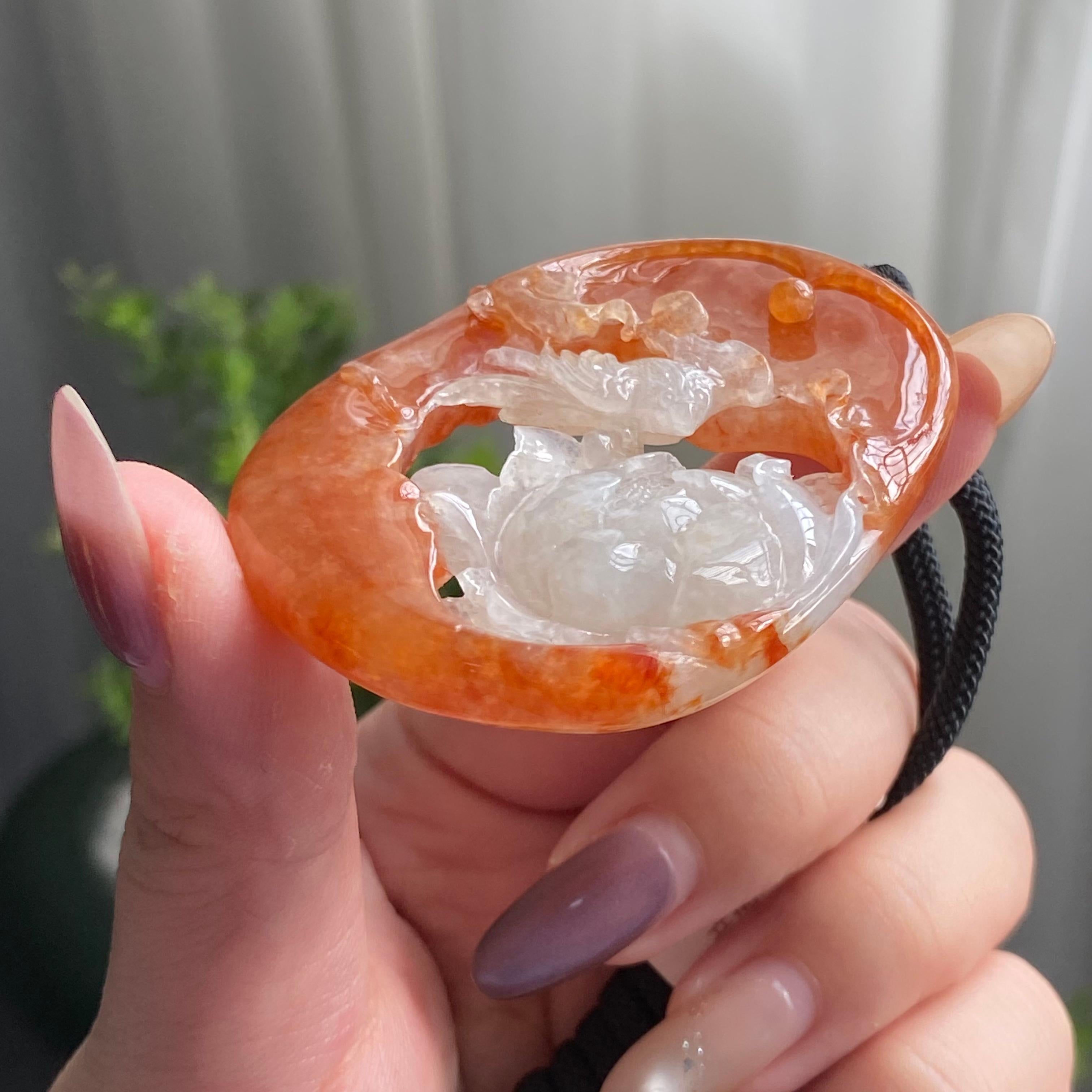 糯冰种黄翡花鸟牌吊坠（yc199628）